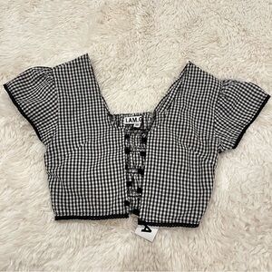 b&w gingham open crop top